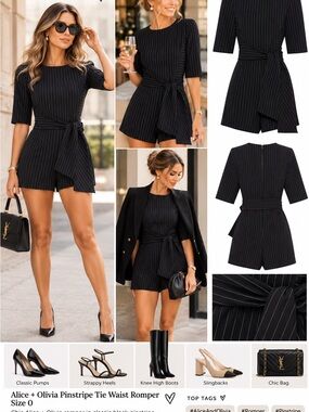 Alice + Olivia Pinstripe Tie Waist Romper ClassicStyle Luxury Packets NWT Size 0